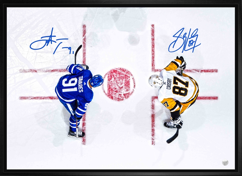 Sidney Crosby / John Tavares Dual Signed 20x29" Canvas Framed Penguins Leafs Overhead