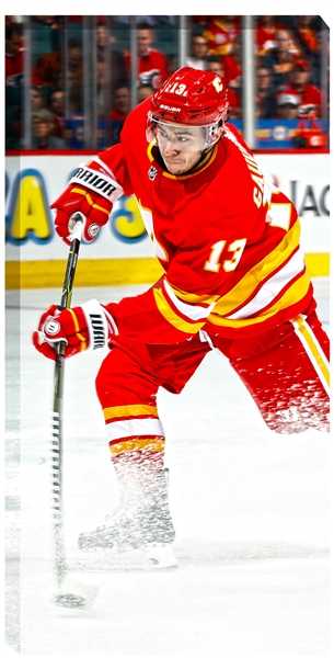 Johnny Gaudreau 14x28" Canvas Calgary Flames Red Action