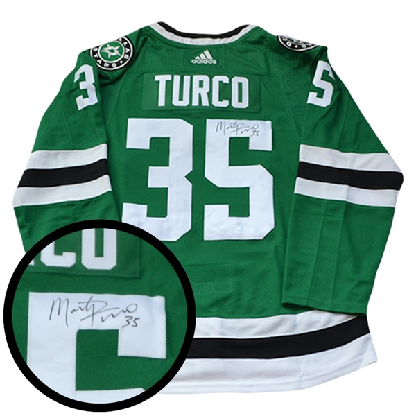 Marty Turco Signed Jersey Stars Pro Green Adidas