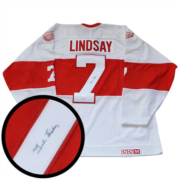 Ted Lindsay Signed Jersey Red Wings Replica White 1926-27 Vintage CCM