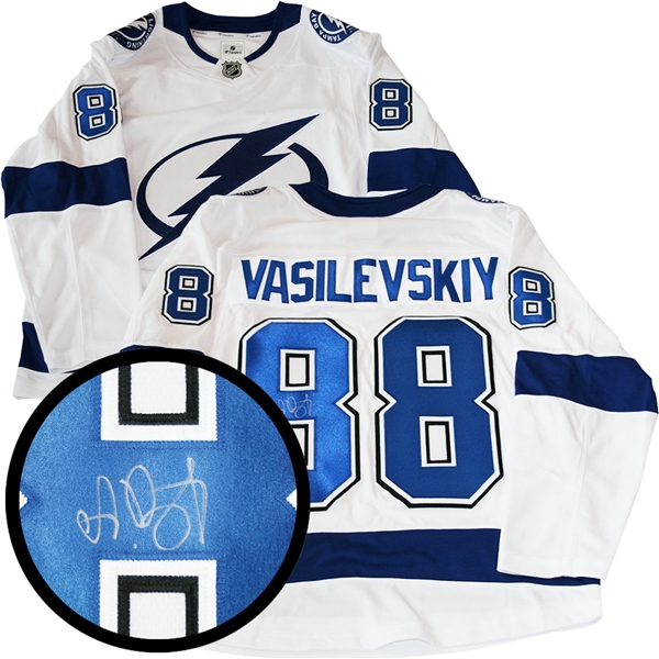 Andrei Vasilevskiy Signed Jersey Lightning Replica White 2017-2018 Fanatics