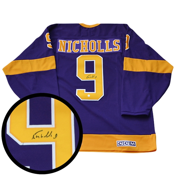 Bernie Nicholls Signed Jersey Kings Replica Purple/Yellow Vintage CCM