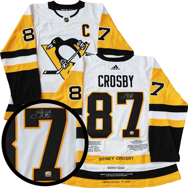 Sidney Crosby Signed Milestone Jersey Penguins Pro White Adidas 400th Goal L/E 87