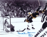Bobby Orr Signed 8x10 Unframed Bruins The Goal B/W w Bobby Colorized
