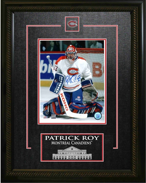 Patrick Roy Signed 8x10 Etched Mat Canadiens White Action
