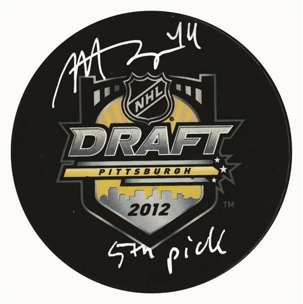 Morgan Riely Signed Puck 2012 Draft Inscribed "5th Pick"