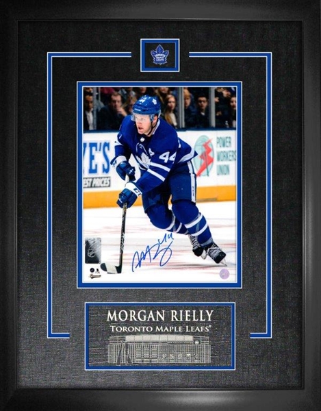 Morgan Riely Signed 8x10 Etched Mat Leafs Blue On the Rush