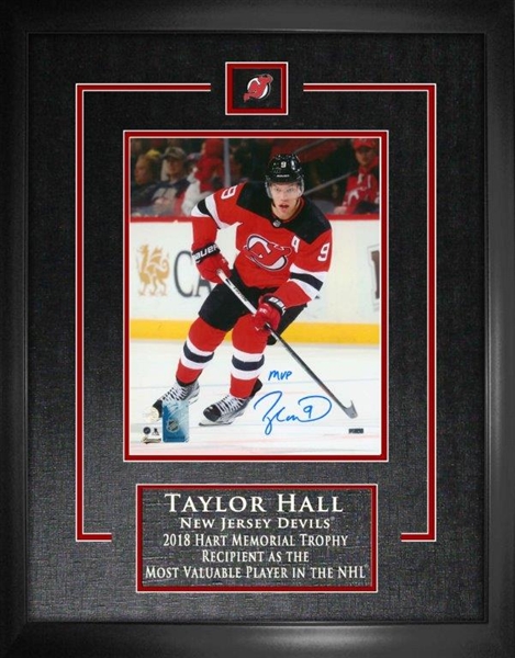 Taylor Hall Signed 8x10 Etched Mat Devils Red Action 2018 Insc "MVP"