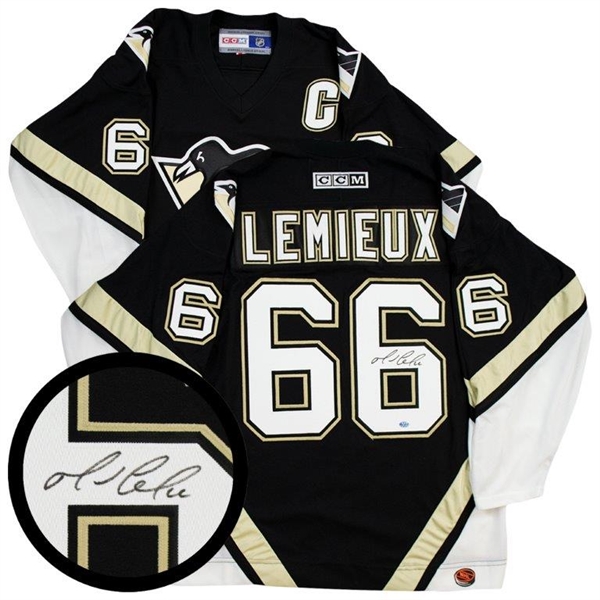 Mario Lemieux Signed Jersey Penguins Replica Black/Vegas Gold 2003 Vintage CCM