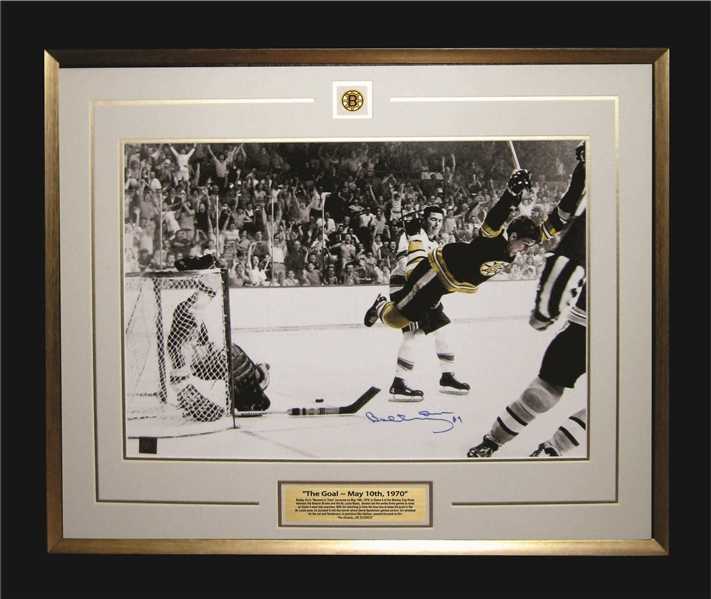 Bobby Orr Signed 16x20" Framed Boston Bruins The Goal Colourized