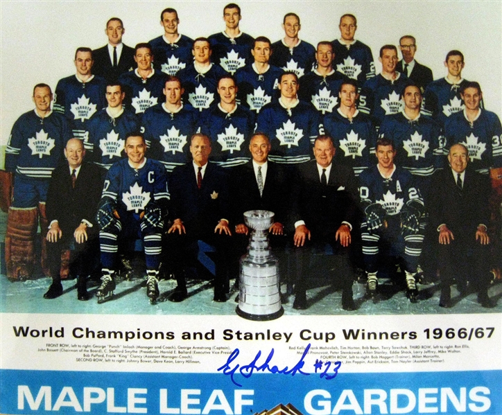 Eddie Shack Signed 8x10 Unframed 67 Leafs Team Photo W Cup