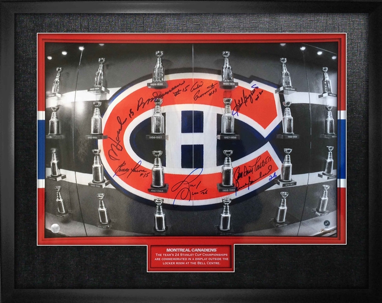 Montreal Canadiens Multi-Signed Framed 16x20" Photo - Stanley Cup Locker Room Display