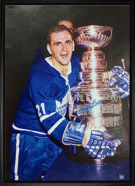 Bobby Baun Signed 20x29" Canvas Framed Toronto Maple Leafs Blue-V Hugging Cup