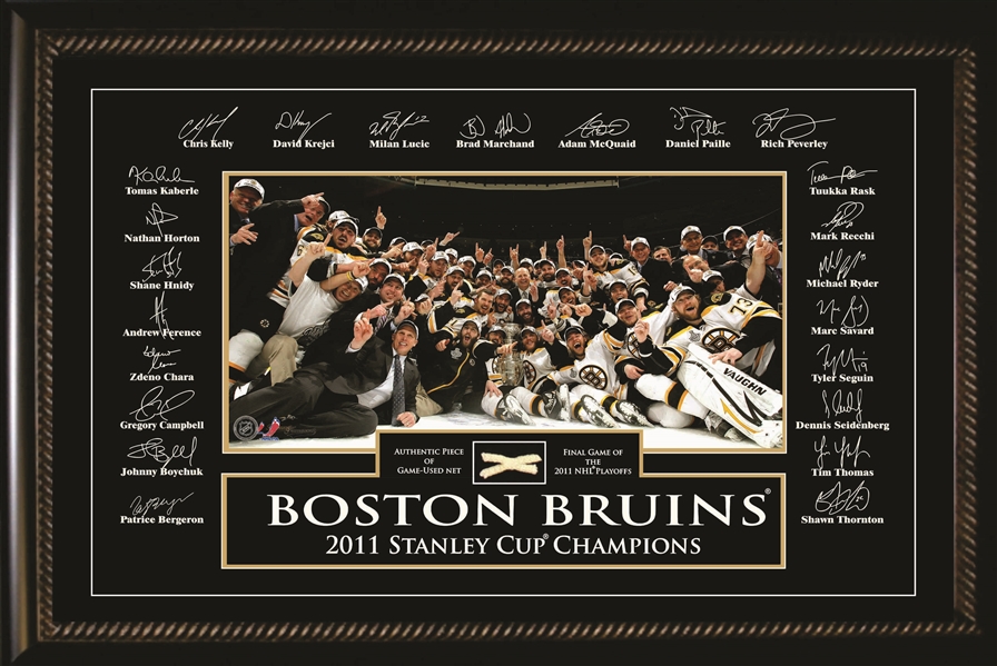 Boston Bruins 10x20" Etched Signatures with 2011 Stanley Cup Net
