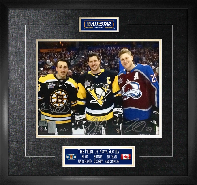 Crosby/Mackinnon/Marchand Signed 11x14 Etched Mat All-Star 2018 LE