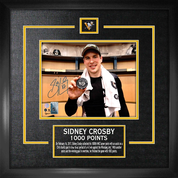 Sidney Crosby Signed 8x10 Etched Mat Penguins 1000th Point