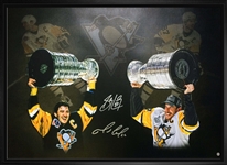 Crosby & Lemieux Dual-Signed 24x35 Canvas Framed Stanley Cup