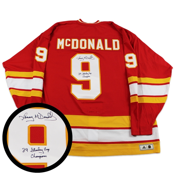 Lanny McDonald, Signed Jersey Flames Red Pro Classics Adidas