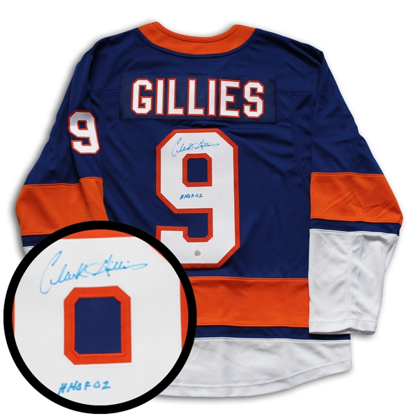 Clark Gillies, Signed Jersey Islanders Blue Replica 17-18 Fanatics Insc "HHOF 02"