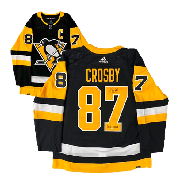 Sidney Crosby Signed and 500th Goal Inscribed Pittsburgh Penguins Adidas Authentic Jersey