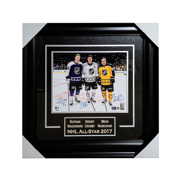 Sidney Crosby, Nathan MacKinnon, and Brad Marchand Triple Signed 2017 NHL All-Star 11x14 Photo