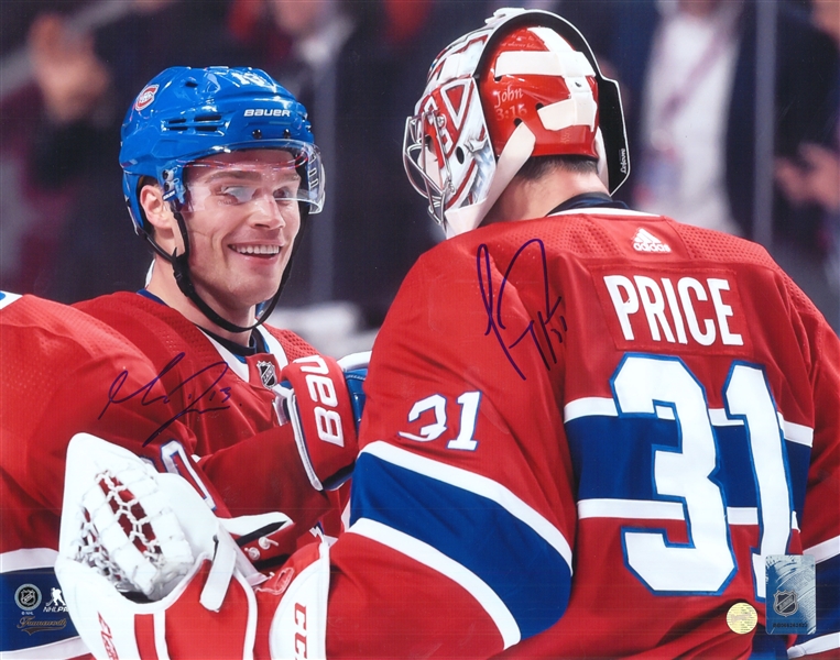 Carey Price / Max Domi, Dual Signed 11x14 Unframed Canadiens Celebration