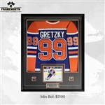 Wayne Gretzky Signed Framed Edmonton Oilers Blue Jersey w 8x10 Action Photo
