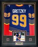 Wayne Gretzky Signed Framed St Louis Blues Jersey w 8x10 Action Photo