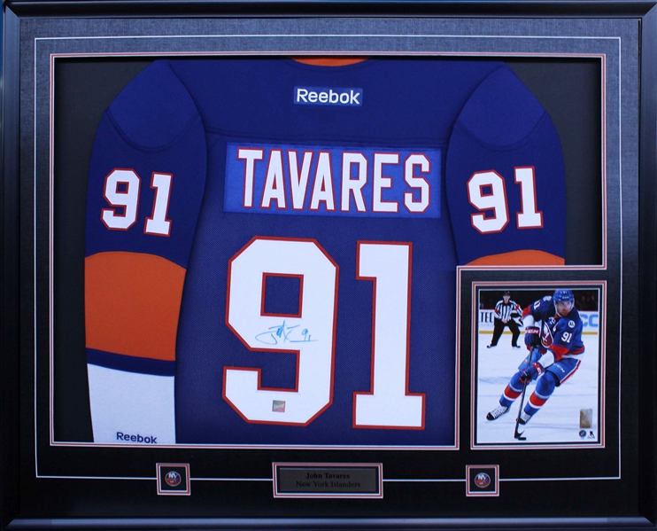 John Tavares - Signed & Framed New York Islanders Blue Jersey - Featuring 8x10 Islanders Photo 