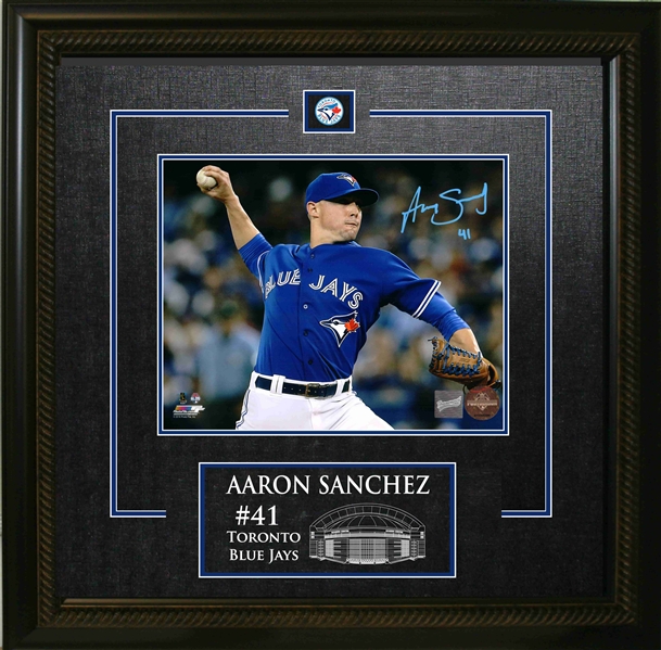 Aaron Sanchez - Signed & Framed 8x10" Etched Mat Toronto Blue Jays Throwing 
