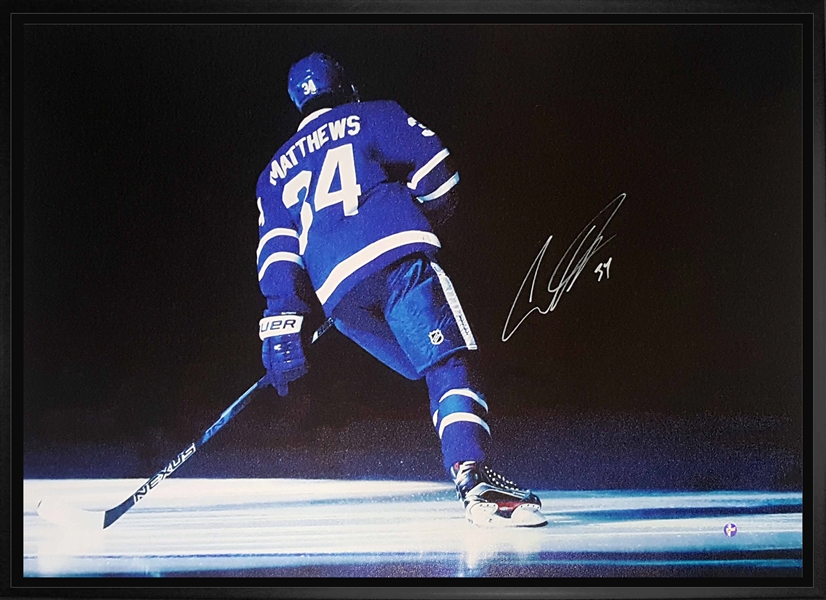 Auston Matthews - Signed & Framed 20x29" Toronto Maple Leafs Dark Background Canvas