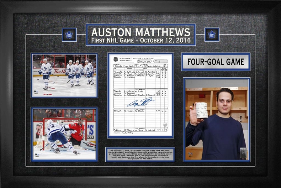 Auston Matthews - Signed & Framed Scoresheet Toronto Maple Leafs First Game Collage