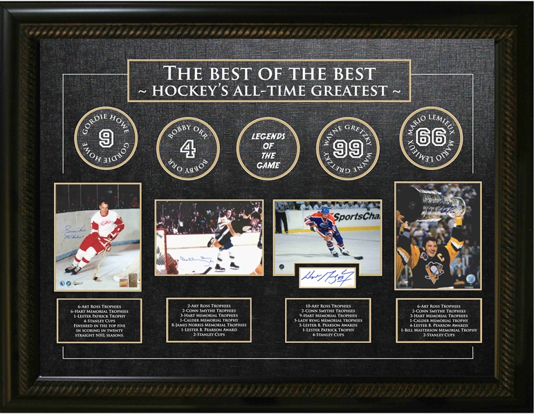 Best of the Best Framed - Signed By Gordie Howe, Bobby Orr, Wayne Gretzky, & Mario Lemieux