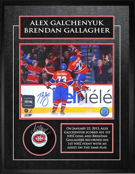 Alex Galchenyuk & Brendan Gallagher - Signed 8x10 and Puck Etched Mat 1st Point/Goal-H
