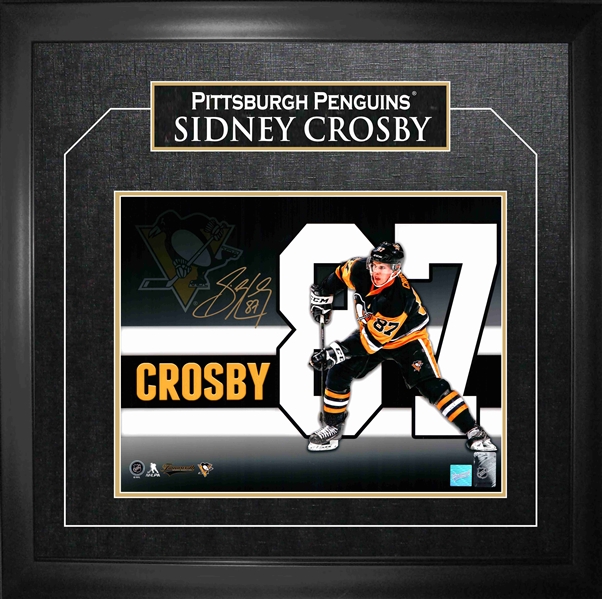 Sidney Crosby - Signed & Framed 11x14" Pittsburgh  Penguins Gold Number Collage