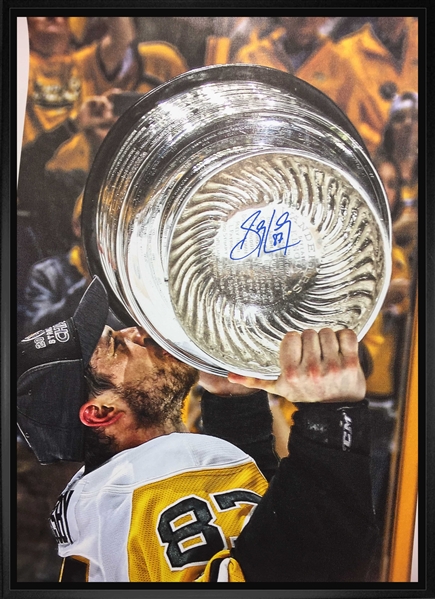 Sidney Crosby - Signed & Framed 20x29" Pittsburgh Penguins 2017 Kissing Cup Canvas