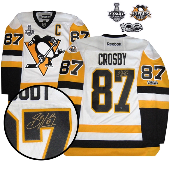 Sidney Crosby - Signed Pittsbrugh Penguins White 2017 Stanley Cup Champions Patch Jersey 