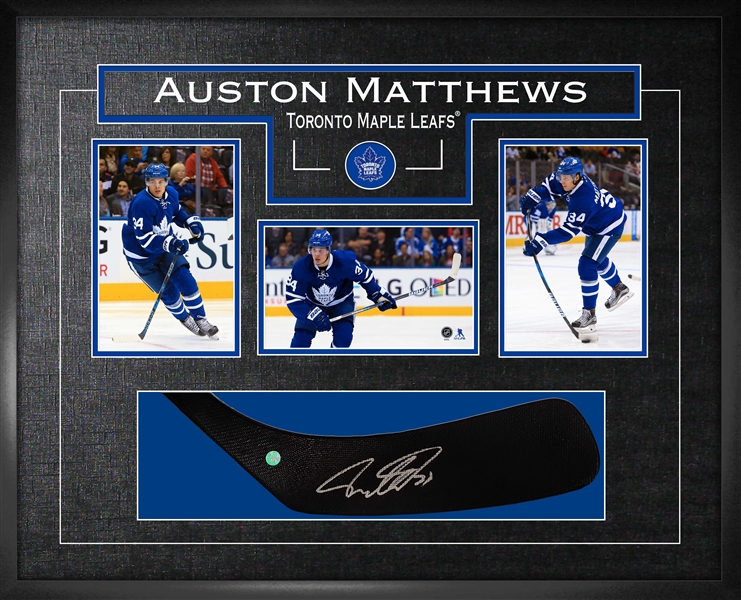 Auston Matthews - Signed & Framed Stickblade with 3 Photos Leafs