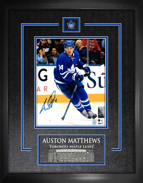 Auston Matthews - Signed & Framed 8x10 Leafs Blue Action-V