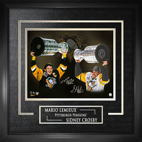 Sidney Crosby/Mario Lemieux Dual Signed Framed 16x20" Photo Etched Mat Stanley Cup