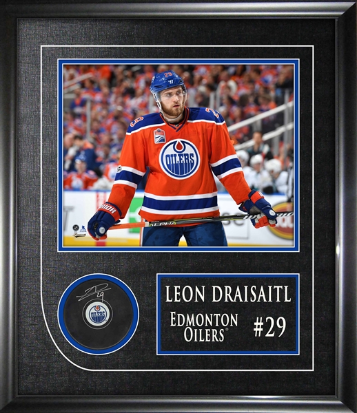 Leon Draisaitl Signed Puck Framed with 8x10" Oilers