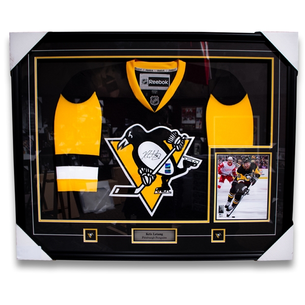 Kris Letang Signed and Framed Pittsburgh Penguins Jersey with Pins, Plate and 8x10" Photo