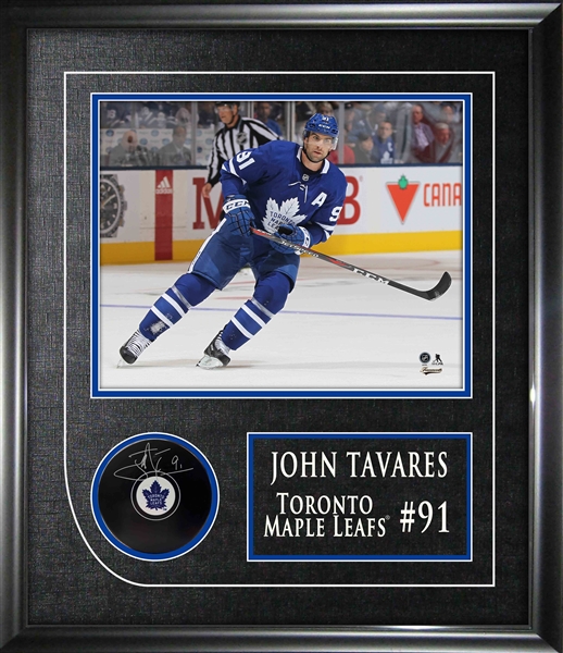 John Tavares Signed Puck Framed Toronto Maple Leafs w 8x10 Action