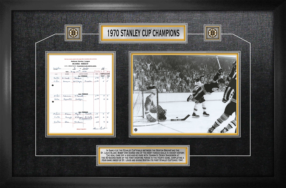 Bobby Orr Framed Scoresheet Collage Boston Bruins 1970 Stanley Cup The Goal