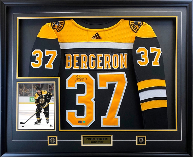 Patrice Bergeron Signed Jersey Framed Bruins Black Adidas