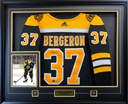 Patrice Bergeron Signed Jersey Framed Bruins Black Adidas