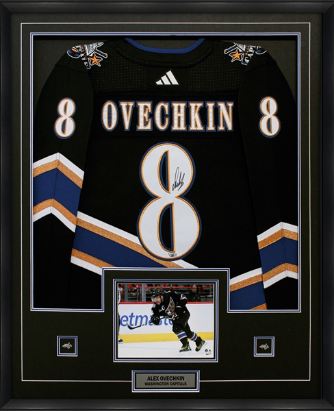 Alex Ovechkin Framed Signed Capitals 2022 Reverse Retro Adidas Auth. Jersey   