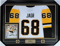 Jaromir Jagr Signed Framed Pittsburgh Penguins White CCM Vintage Jersey