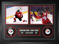 Sidney Crosby and Jonathan Toews Dual-Signed Framed Team Canada Pucks with 8x10 Photos