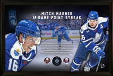 Mitch Marner Signed Photo Glass Framed Toronto Maples Leafs Puck Inscribed "18 Game Point Streak" Lmited Edition /116